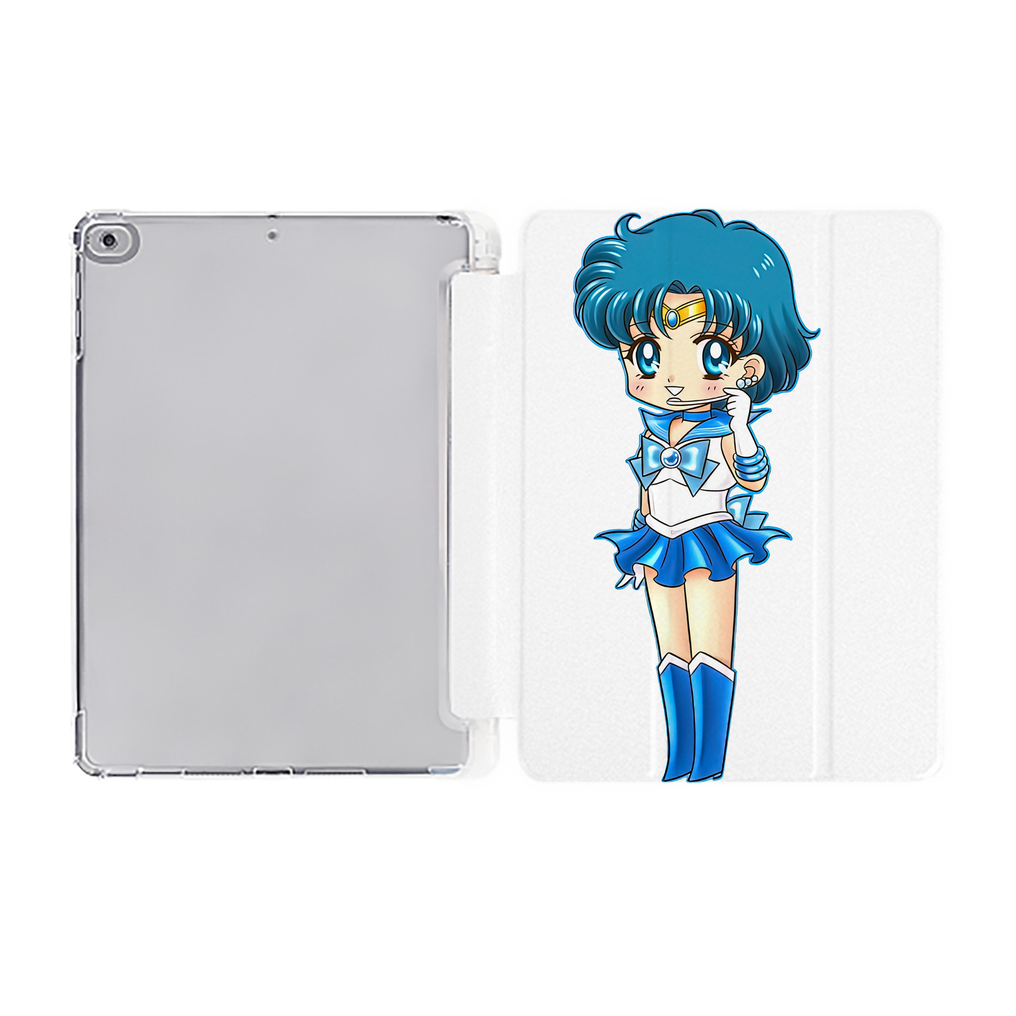 （画像用） 美少女戦士セーラームーン 水野 亜美 みずの あみ Sailor Moon Mizuno Ami IPad ケース ペン収納付き 三つ折りスタンド PUレザー×シリコン 対応機種9.5/10.5/10.9インチ